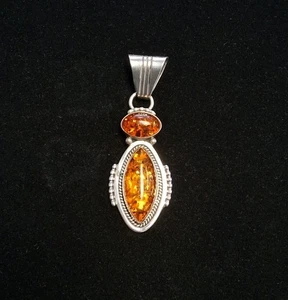 Running Bear Navajo Sterling Silber 925 Baltischer Bernstein Anhänger - Bild 1 von 5