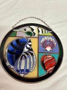 Vintage Stained Glass Suncatcher Round Seashells 6.5" Joan Baker Designs? - Picture 1 of 4