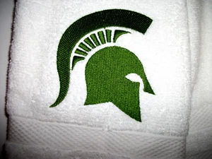 MICHIGAN STATE -'SPARTAN', DESIGN EMBROIDERED, WHITE HAND TOWEL - Picture 1 of 4