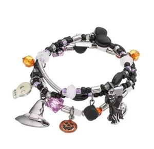 Halloween Black Cat, Witch's Hat & Skull Charm Stretch Bracelet 3 Piece Set - Picture 1 of 5