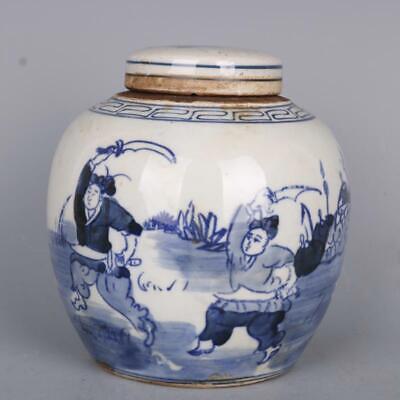 Chinese Blue And White Porcelain Qing Figure Painting Pot Tea Caddy 5.83 Inch • 43.75$