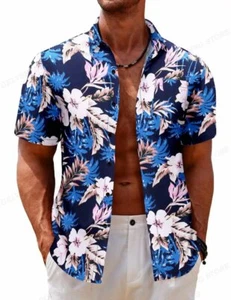 Hawaiian Shirt S-6XL Tropic Plant Flowers Shirts Men's Vocation Blouses Floral L - Picture 1 of 113