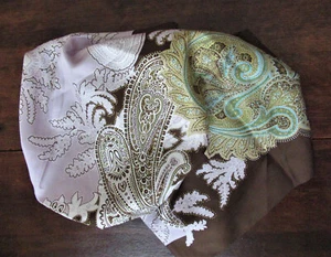 Liz Claiborne Paisley Silk Scarf 31" Sq Brown Pale Plum Turquoise FALL Excellent - Picture 1 of 4
