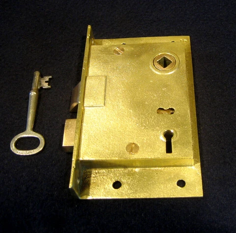 Antique Victorian Rim Mortise Door Lock w/ Skeleton key - Refurbished - Norwalk Cover