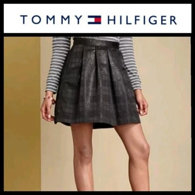 Tommy Hilfiger черный клетку металлический плиссированные хлопок подходит Расклешенная юбка ~ 8,14 M3020 - Изображение 1 из 4