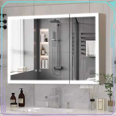 LED Mirror Cabinet Medicine Cabinet Lighted Defogger Bathroom Wall Mount Storage - Image 1 of 4