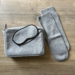 Sofia Cashmere Travel Sleep Set: Zip Pouch Bag, Eye Shade and Socks Gray - Picture 1 of 7