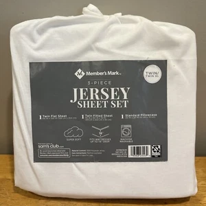 Member's Mark Jersey 3 piece Sheet Set,Twin/Twin XL White - Brand New - Picture 1 of 2