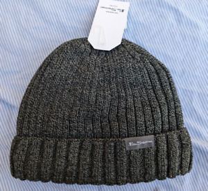 BEN SHERMAN "Ragg-Wool" Gray/ Black Cuffed Knit Beanie Hats (Faux-Fur Lined)