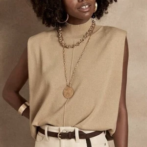 Banana Republic Franca 100% Cashmere Padded Shoulder Top Size S Beige Sweater - Picture 1 of 6
