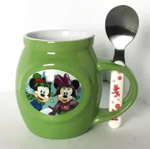 Disney Mickey Minnie Mouse Green Mug Stirring Spoon Christmas Set - Foto 1 di 7