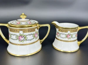 ANTIQUE Nippon RC PORCELAIN creamer and sugar set SIGNED 1891-1921 HAND PAINTED - Picture 1 of 20