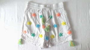 Bohemian Shorts Stars Embroidered White Tassel Beach America Beyond Size M - Picture 1 of 9