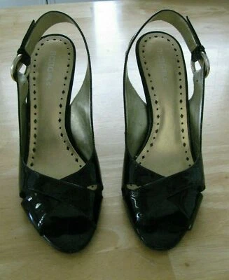 BCBG Black Leather Sling Back Peep Toe High Heels Size 9B  - Image 1 of 4