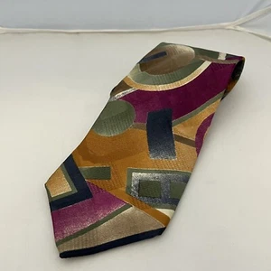 Corbata Geoffrey Beene geométrica brillante retro 100 % seda hecha en EE. UU. - Imagen 1 de 12