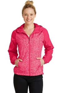 Sport-Tek Womens Hooded Wind Jacket Heather Colorblock Raglan Pink Size M - Picture 1 of 6