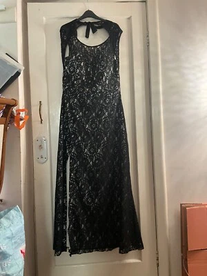 Quiz Vestido de Noche Maxi Cuello Halter Encaje Negro Talla 18 Foto 1 de 4
