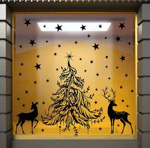 WEIHNACHTSFENSTERDEKORATION WEIHNACHTEN BAUM FENSTER AUFKLEBER WEIHNACHTEN RENTIER AUFKLEBER N11 - Bild 1 von 11