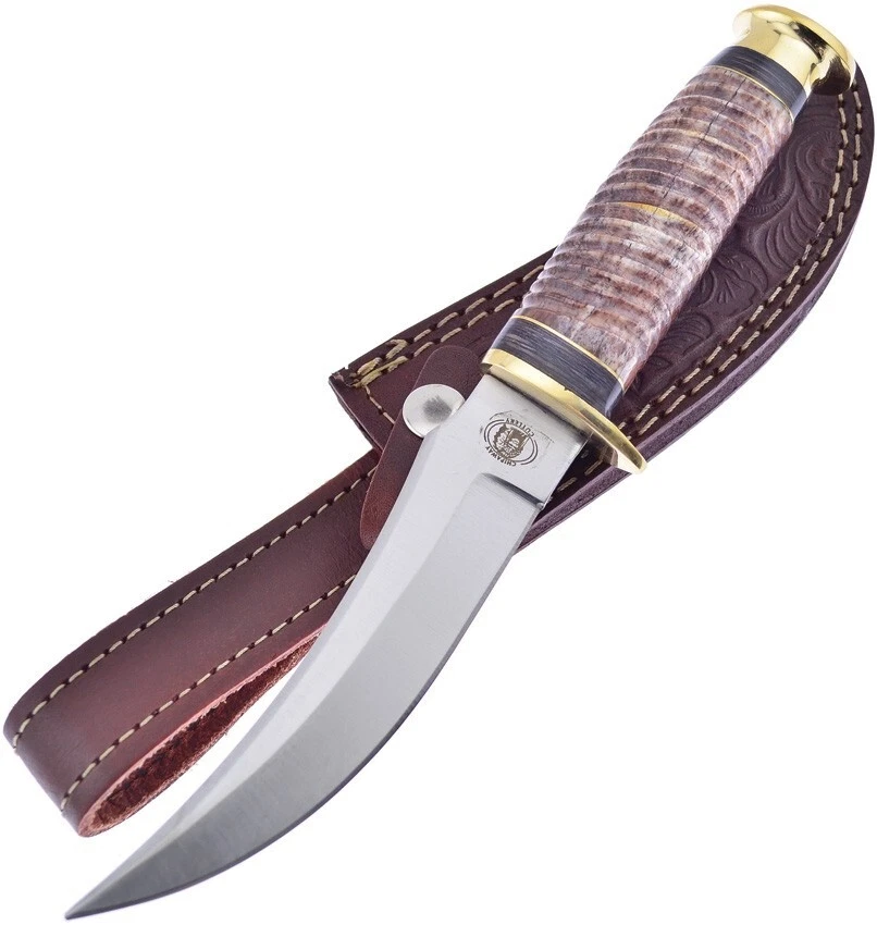 Frost Cutlery Wigwam Fixed Knife 5.5" Stainless Skinner Blade Brown Bone Handle - Image 1 of 1