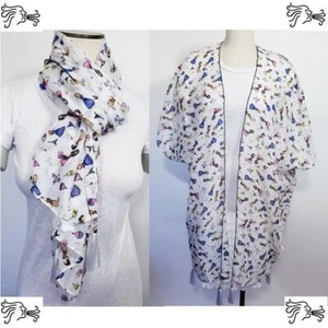 Women White Girl Graphic Scarf Kimono One Size Polyester Lightweight Tassels - Picture 1 of 4