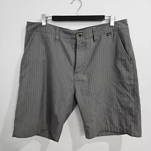 Hurley Mens Chino Shorts W34 Grey Pinstripe Polyester Viscose Blend Lightweight - Picture 1 of 11