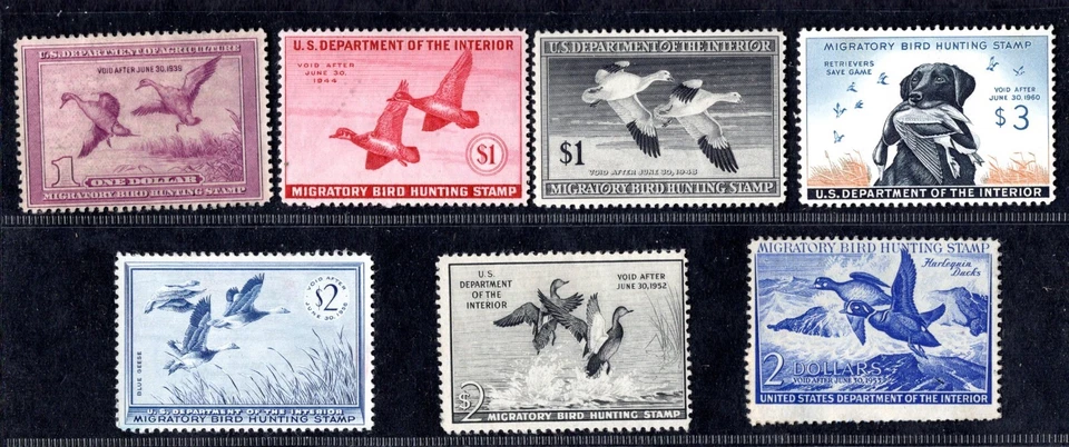 US 1943-1955 FEDERAL DUCK HUNTING STAMPS SCOTT RW#3, RW#10, RW#14, RW#18, RW#19 - Image 1 of 2