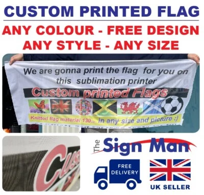 5FT X 3FT CUSTOM PRINTED FLAG-FREE DESIGN-ANY SIZE-UK SELLER-FREE POSTAGE - Image 1 of 3