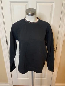 J.Crew Black Long Sleeve Sweatshirt W/ Multicolor Plaid Ruffle Neck, Size Large - Picture 1 of 7