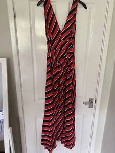River Island red white blue asymmetric stripe maxi dress 10  summer holiday  - Picture 1 of 2