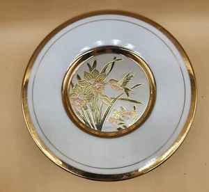 El arte de Chokin, borde dorado de 24 K, plato de 6", flores y colibrí, Usado en excelente condición - Imagen 1 de 10