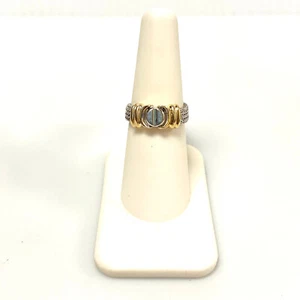 v050 Anello Vintage Oro Bianco Giallo 14K Maglia Flessibile Catena Fascia Misura 7,5 - Foto 1 di 5