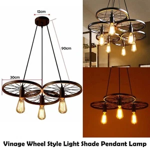 Lampadario a sospensione ruota plafoniera industriale vintage 3 vie lampada retrò - Foto 1 di 48