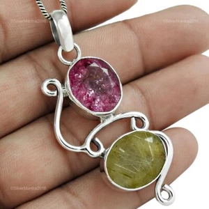 Colgante De Boda Étnico De Plata De Ley 925 Con Rutile Dorado Natural Joyería - Imagen 1 de 8