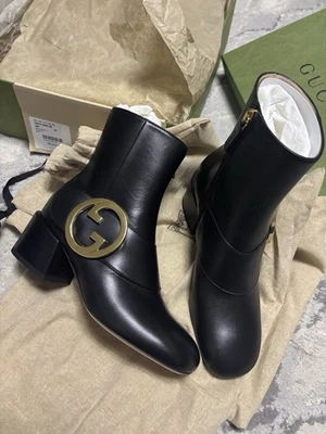 Новый Gucci блондинка из черной кожи ботинок с логотипом GG 700016 размер 35/США 5 - Изображение 1 из 4