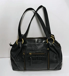 Bolso de Hombro Cartera Nino Bossi Cuero Negro Imitación Croc Latón - Imagen 1 de 10