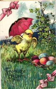 Easter, Chick with Umbrella, Embossed Card, 1908 - Picture 1 of 2