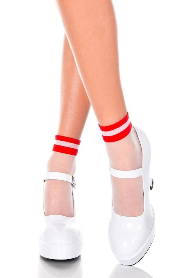 Sexy PIERNAS DE MÚSICA RAYAS TRANSPARENTES TOPS Calcetines Tobillo Alto Medias Tobilleras Foto 1 de 1