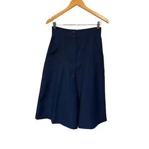 Vintage 70er Culotte weites Bein Cropped Hose dunkelmarineblau Retro Mod Stil 12 passt 8 - Bild 1 von 5