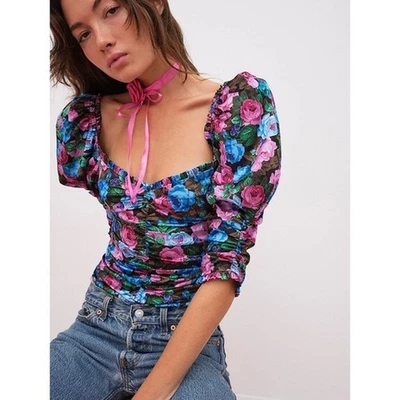 Body novo com etiquetas For Love & Lemons floral Monet Ruched (pequeno) - Imagem 1 de 4