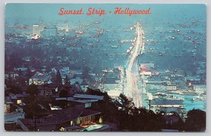 Sunset Strip Hollywood California Night View City Lights Scenic Chrome Postcard - Picture 1 of 2