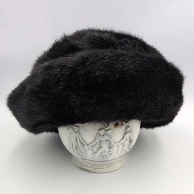 Винтажный Betmar Нью-Йорк черный искусственного меха ведро шляпа, красный стеганая подкладка один размер - Изображение 1 из 4