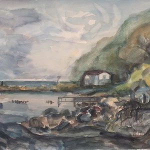 Rügen Küstenort Landschaft Ansicht zeitgenössisch H Petrick sign Aquarell 20 Jhd - Picture 1 of 5