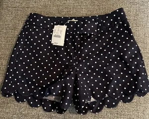 J.Crew Factory NWT Navy Blue and White Polka Dot Scalloped Hem Shorts Size 00 - Picture 1 of 6