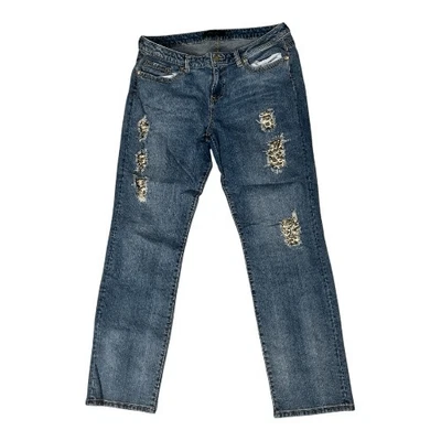 Pantalones de mezclilla rectos Poetic Justice Shaw Boyfriend para mujer 30/32 azules elásticos con tachuelas Foto 1 de 4