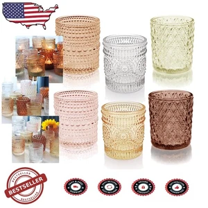 Durable 12pc Glass Votive Holders - Multicolor Textured Table Centerpieces - Picture 1 of 9