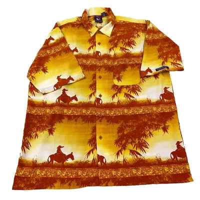 Vintage Y2K South Pole Shirt Men XXL Orange Button Up Horse All Over AOP - Image 1 of 4