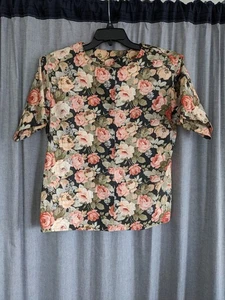 VTG Grandmacore Button Down Blouse Size 10 Floral Lee Winter Black Multicolor - Picture 1 of 6