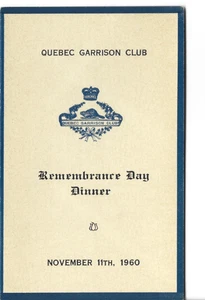 1960 ORIGINAL QUEBEC GARRISON CLUB, MENÚ CENA DÍA RECUERDO - Imagen 1 de 2