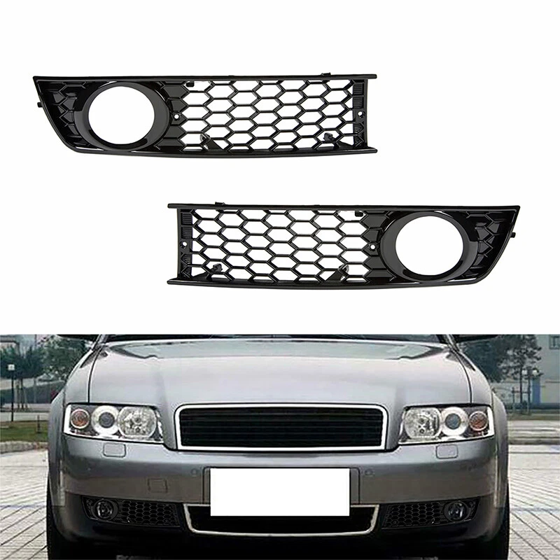 Pair Bumper Honeycomb Fog Light Lamp Grille Bezel Cover Fit Audi A4 B6 2002-2005 - Image 1 of 4