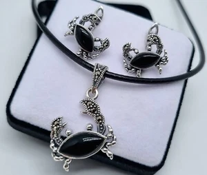 Fancy Crab Jewellery Set, Natural Black Onyx and Marcasite, Sterling silver 925, - Picture 1 of 4